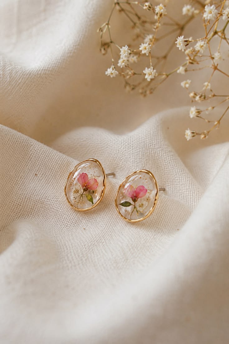 Pressed Flower Stud Earrings